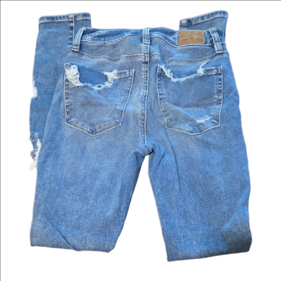 American EAGLE distressed Skinny High Rise Blue Women's Jeans Size 00 - Picture 2 of 2